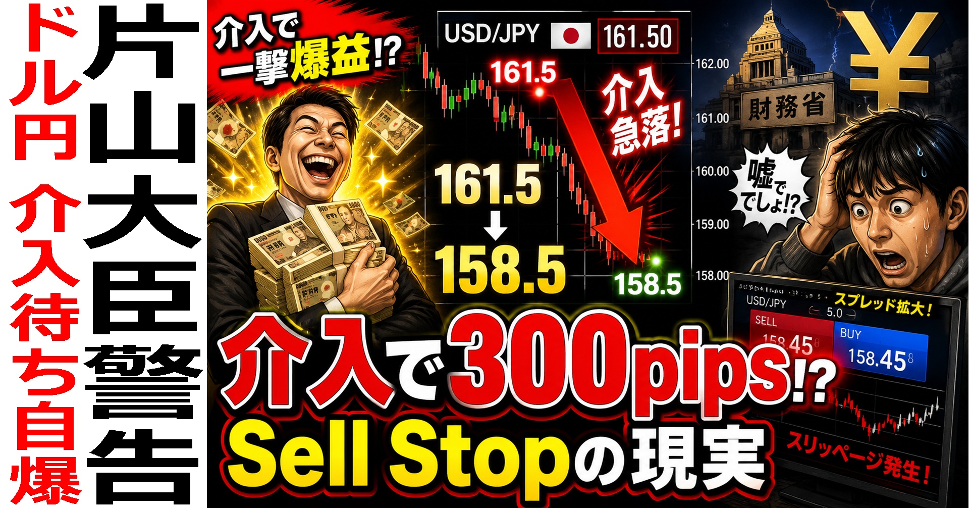 ドル円介入なら一撃300pips！？Sell Stop注文で狙う爆益トレードの現実