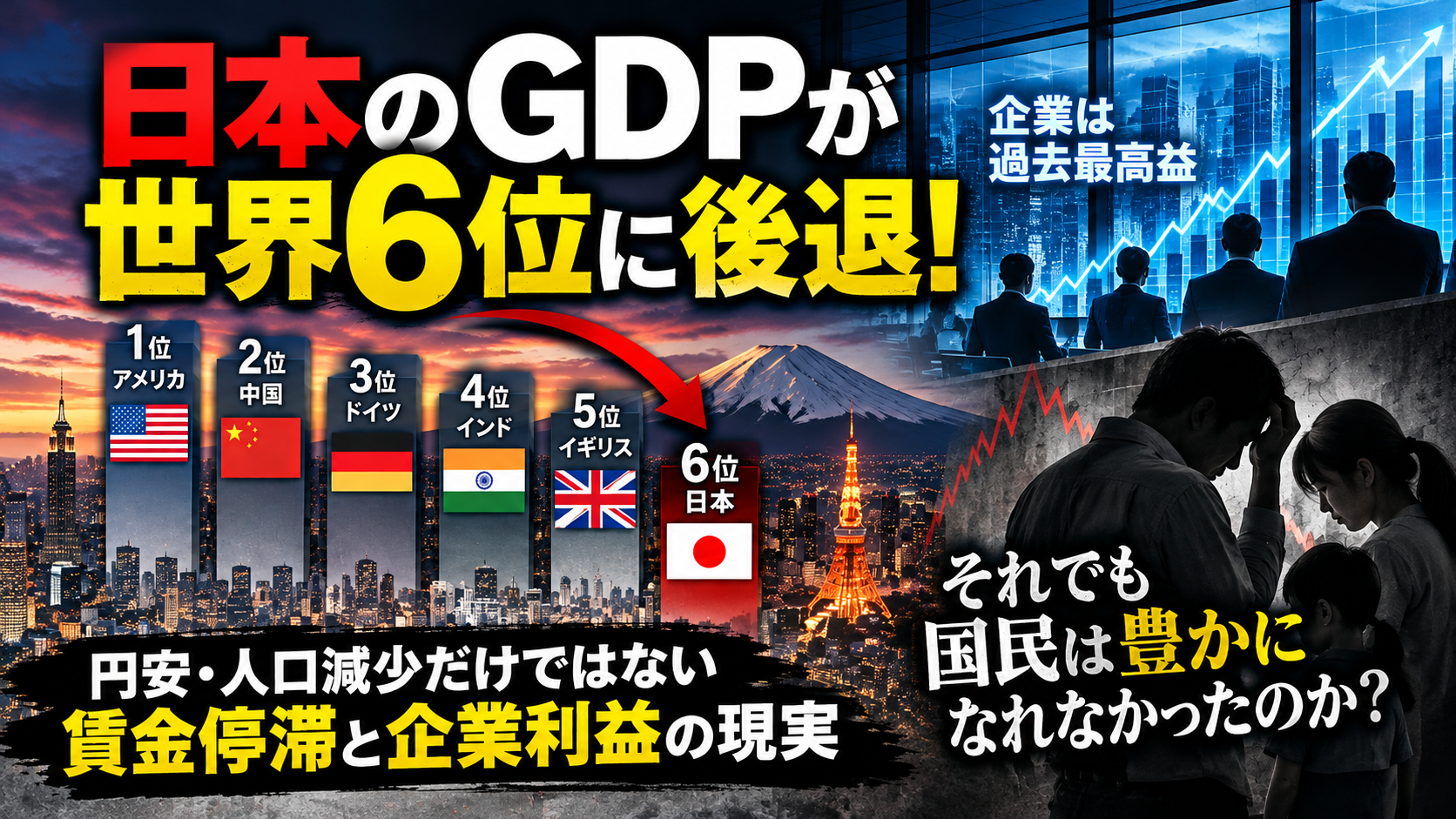日本のGDP、2027年に世界6位へ転落の予測。企業は増益、それでも国民は豊かになれなかったのか? 34 dfga